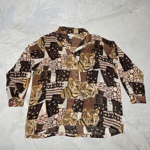 Vintage Long Sleeve Safari Lion Women's SZ 2XL Luglio 1980s 1990s Polyester